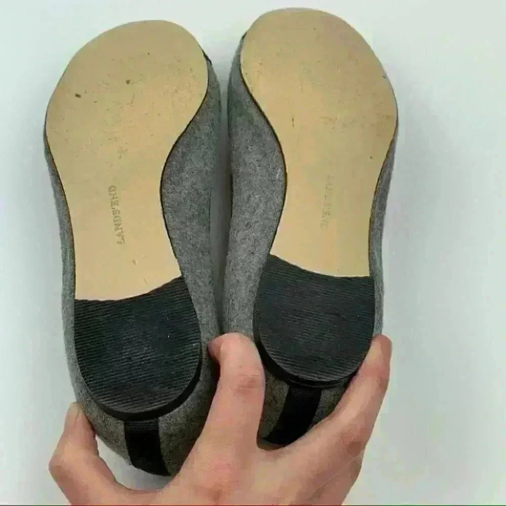 Lands’ End Flats 7.5 38 gray black felt ballet - Picture 6 of 9